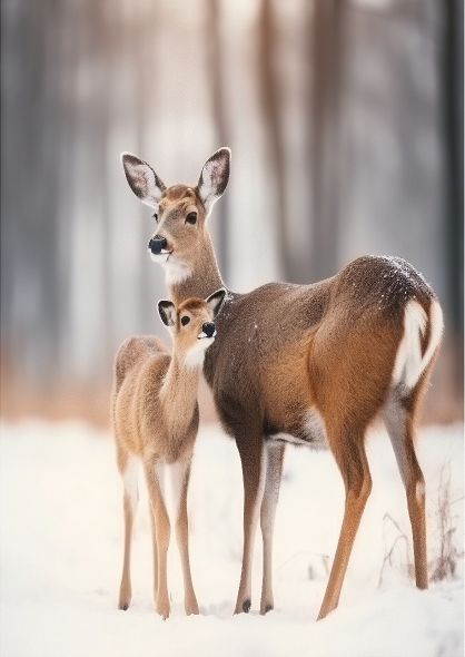 Doe and Fawn in Snow